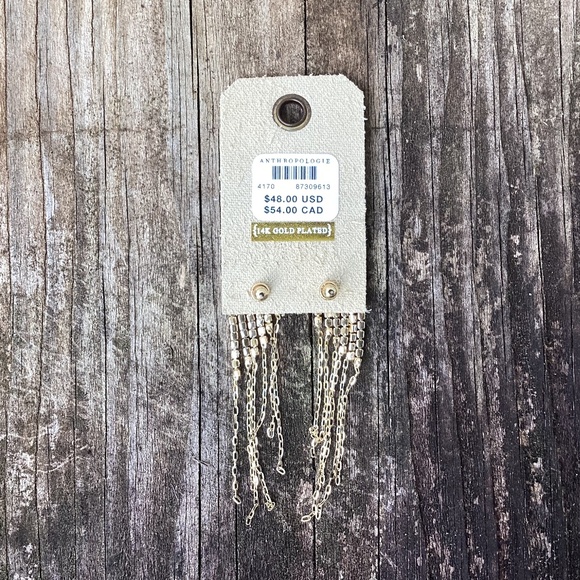 Anthropologie fringe GOLD Crystal Drop EARRINGS - Picture 3 of 3